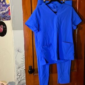 Unbranded Women's V-Neck Scrub Top and Pants Set in Royal Blue